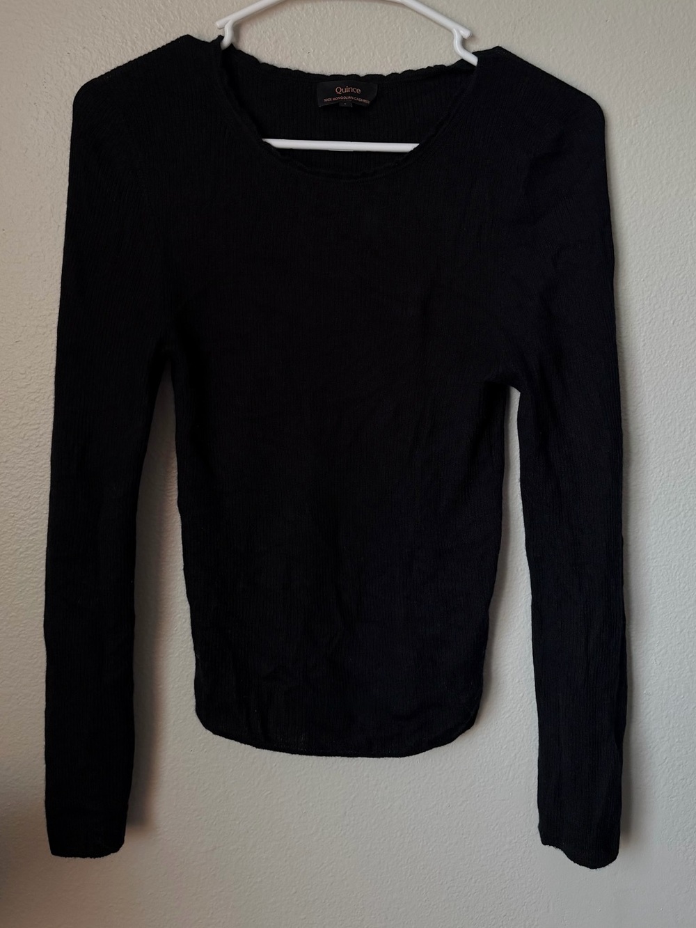 Quince Feather Weight Cashmere Black Ribbed Crewneck Women's Sweater S Capsule - Picture 2 of 3